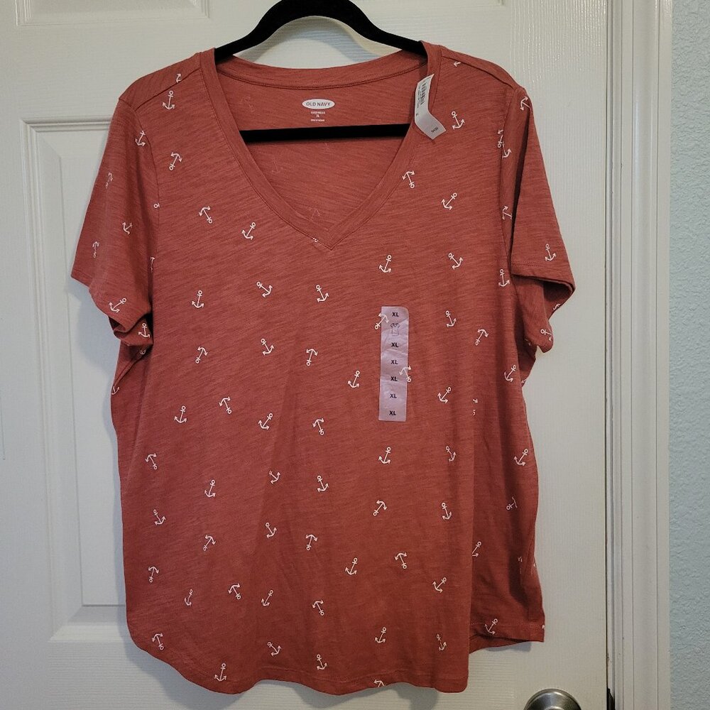 Old Navy EveryWear Printed V-Neck T-Shirt for Women- Anchor Nautical- XL
